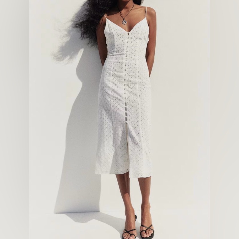 Button front eyelet embroidery dress